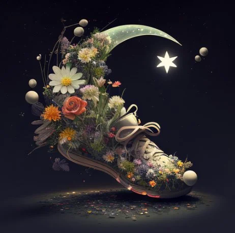 Shoe with the moon and flowers