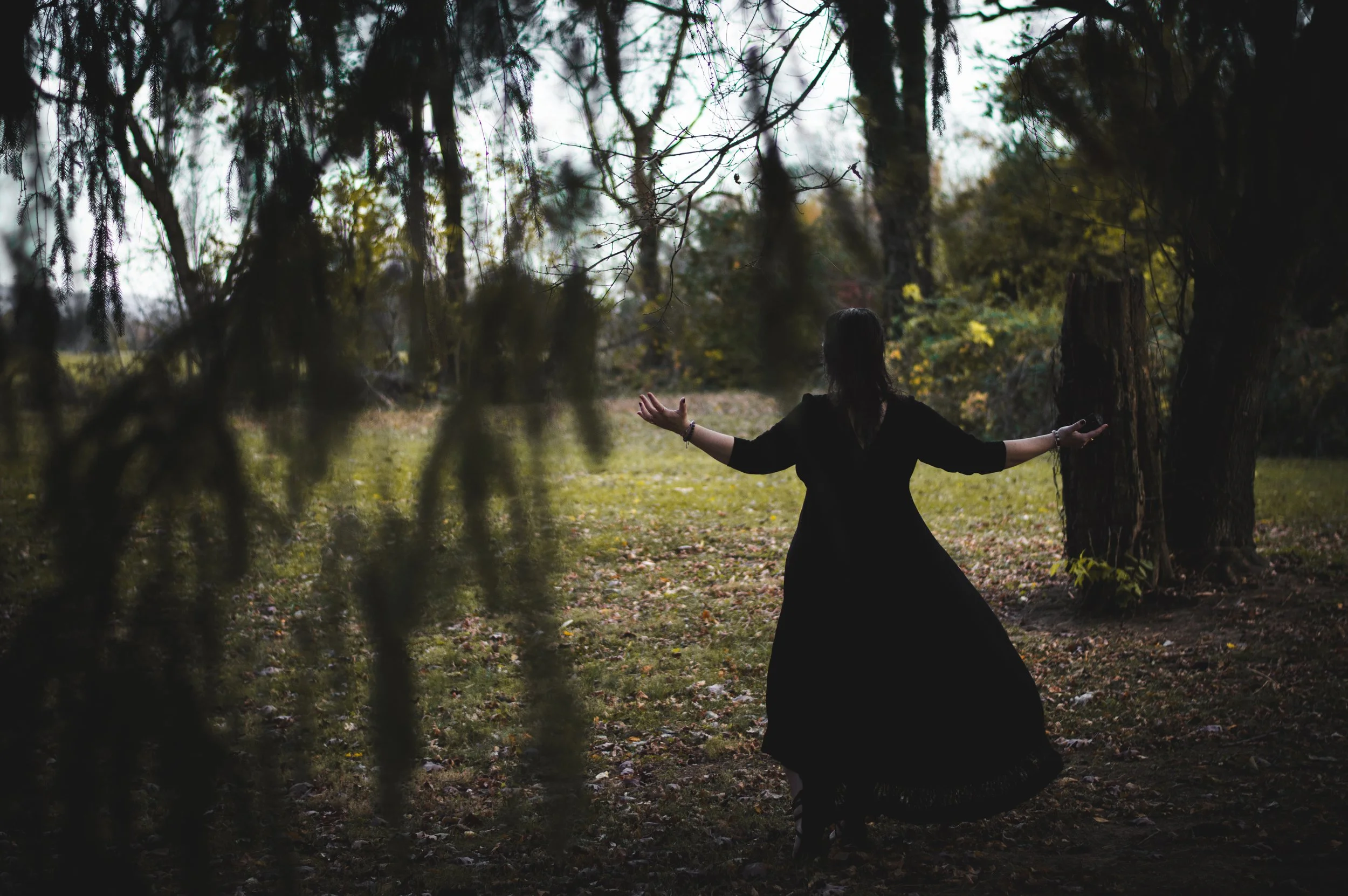 Woman running in the woods.